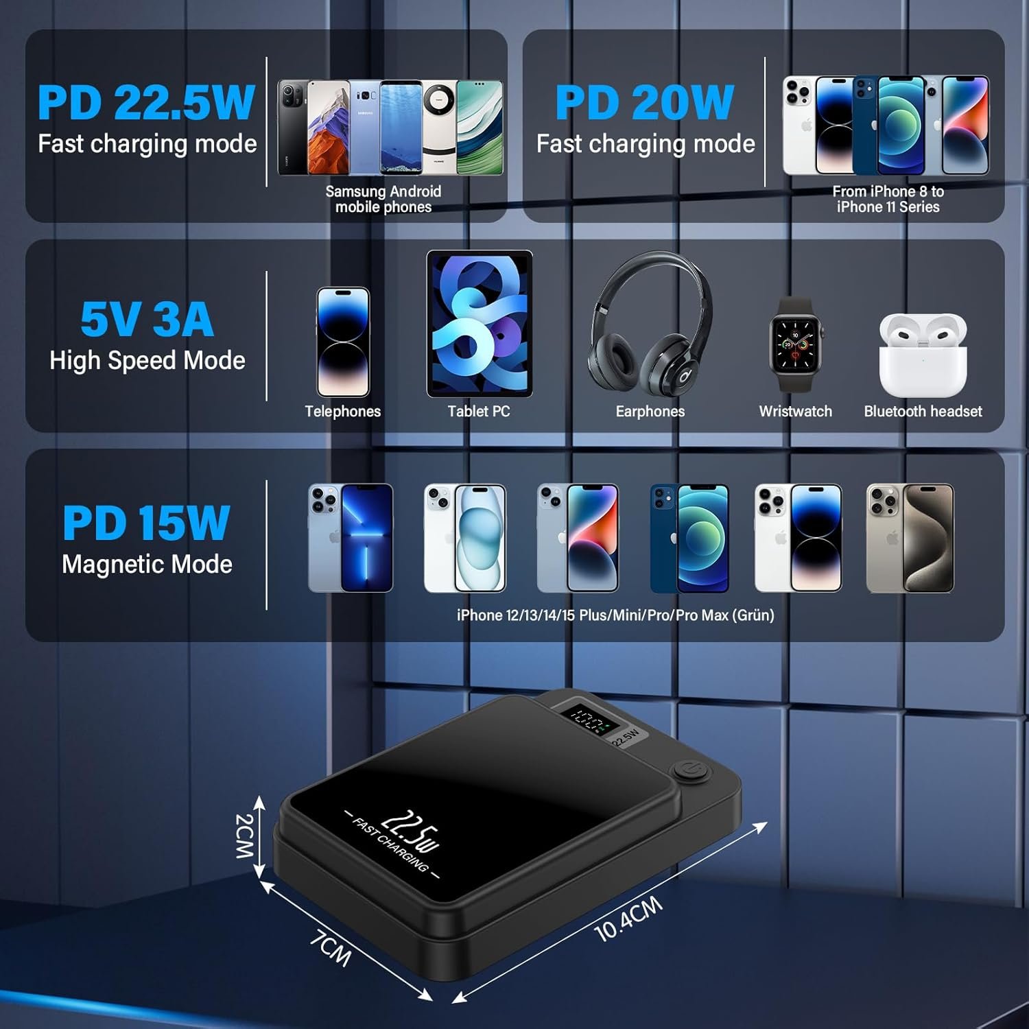 Išorinė baterija 10000mah Magnetic Wireless 7 Išorinė baterija 10000mah 7